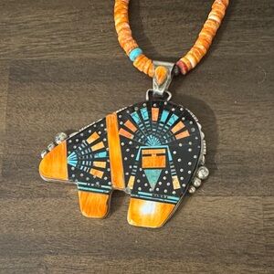 Native Signed Ray Jack Bear Pendant Necklace
